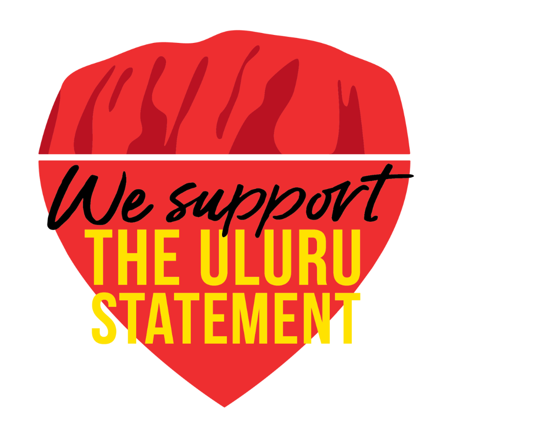 Image shows graphic of Uluru, with the words "We support the Uluru Statement" 