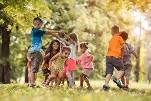 School age children playimg a game outside